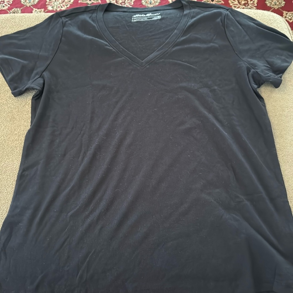 Eddie Bauer Cotton USA Size 2XL Black T-Shirt V-Neck (TD)